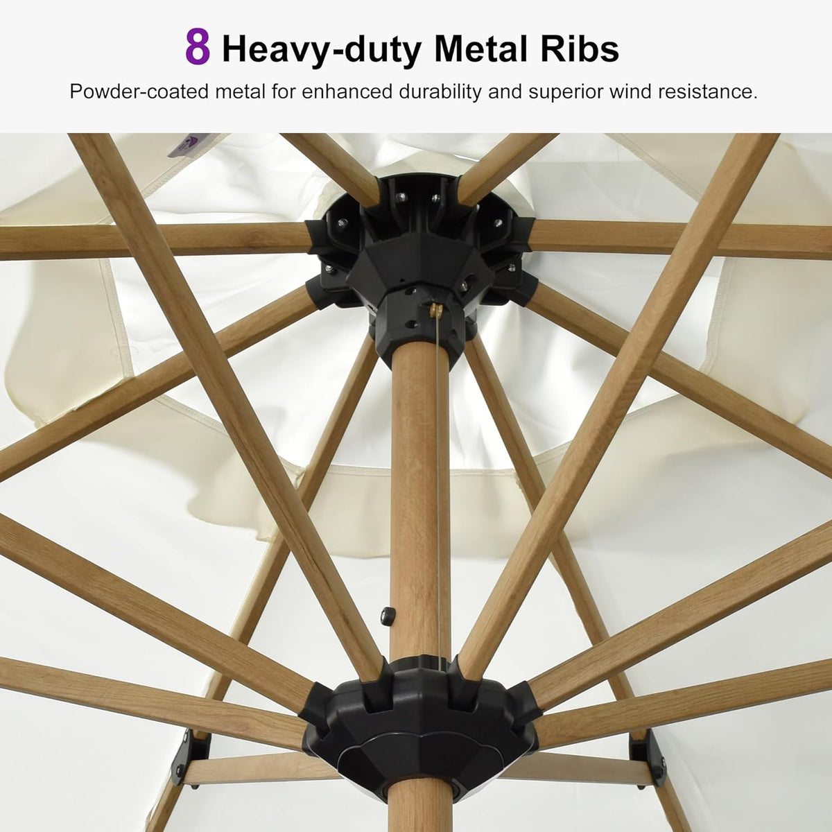 PURPLE LEAF 11 Feet Patio Umbrella Outdoor Table Umbrella Round Aluminum Market Umbrella with 8 Sturdy Ribs & Crank Commercial Outdoor Umbrellas for Garden Deck Patio, Cream
