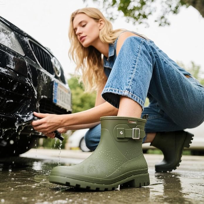 HISEA Women's Ankle Rain Boots Waterproof, Fashion Short Garden Shoes Anti-slip for Women with Comfortable Insole
