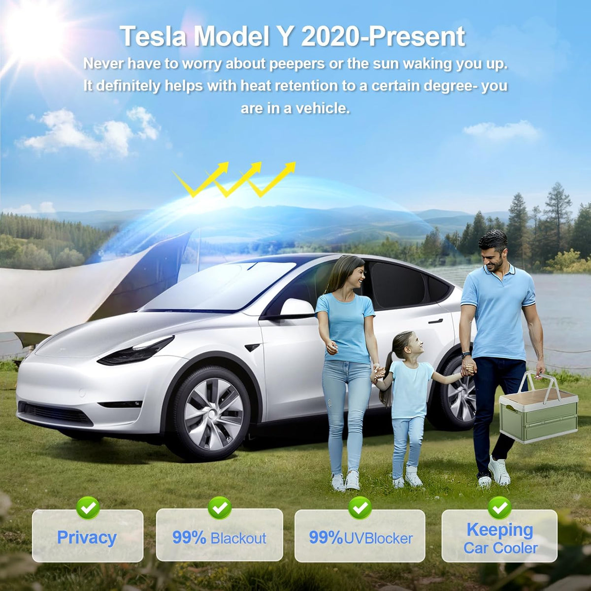 8pcs Car Window Shades for Tesla Model Y 2020-Present Accessories,Windshield Side Rear Full Sunshade,Sun Visor UV Blocking, Privacy Protection and Blackout for Camping Outdoor