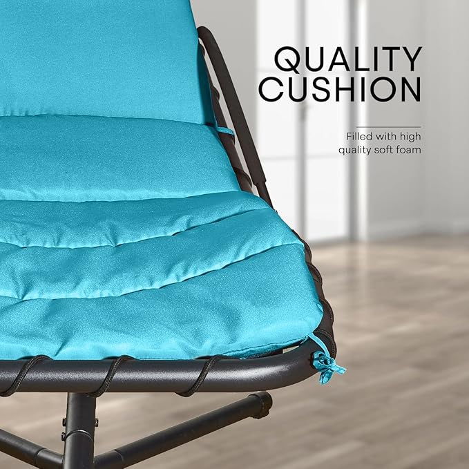 Weatherproof Replacement Cushion Pad and Umbrella for Hanging Lounge Chair Outdoor Chaise Hanging Hammock Chair - Long-Lasting, Fade-Resistant, Quick-Dry, Outdoor Lounge Replacement Set (Light Blue)