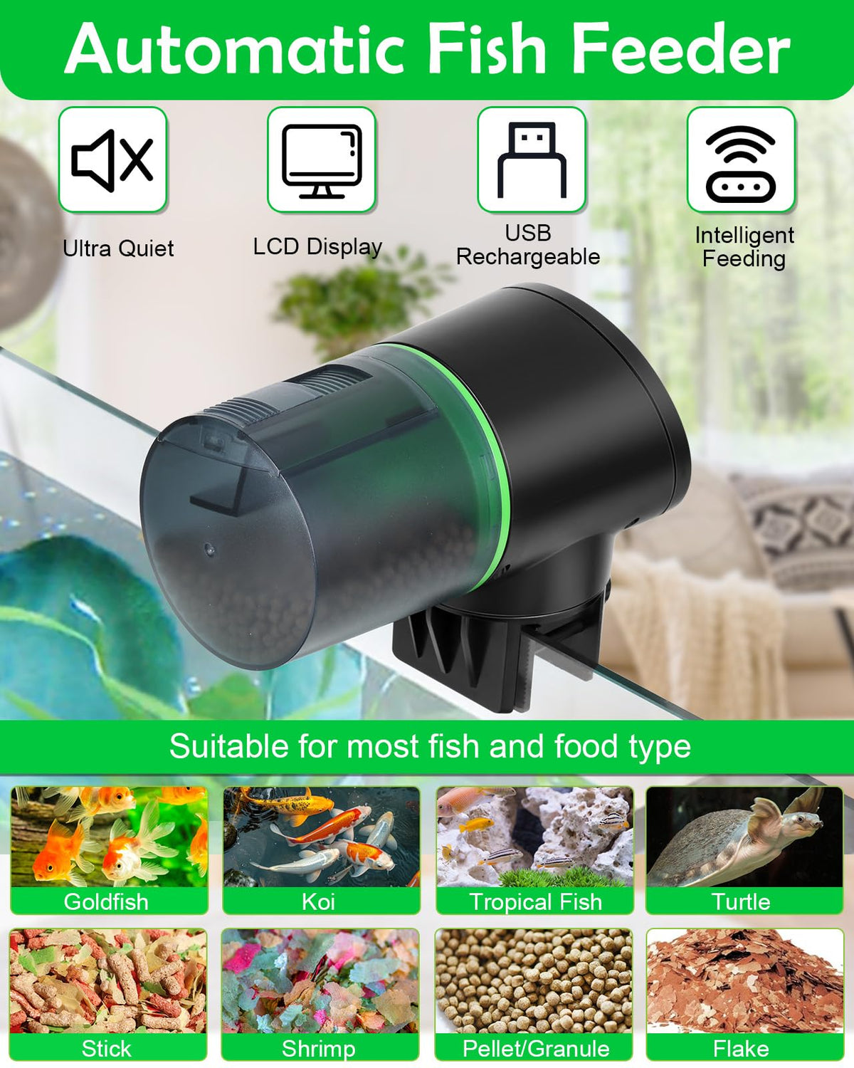 Petbank Automatic Fish Feeder for Aquarium Easy Setup & 12/24/48H Interval