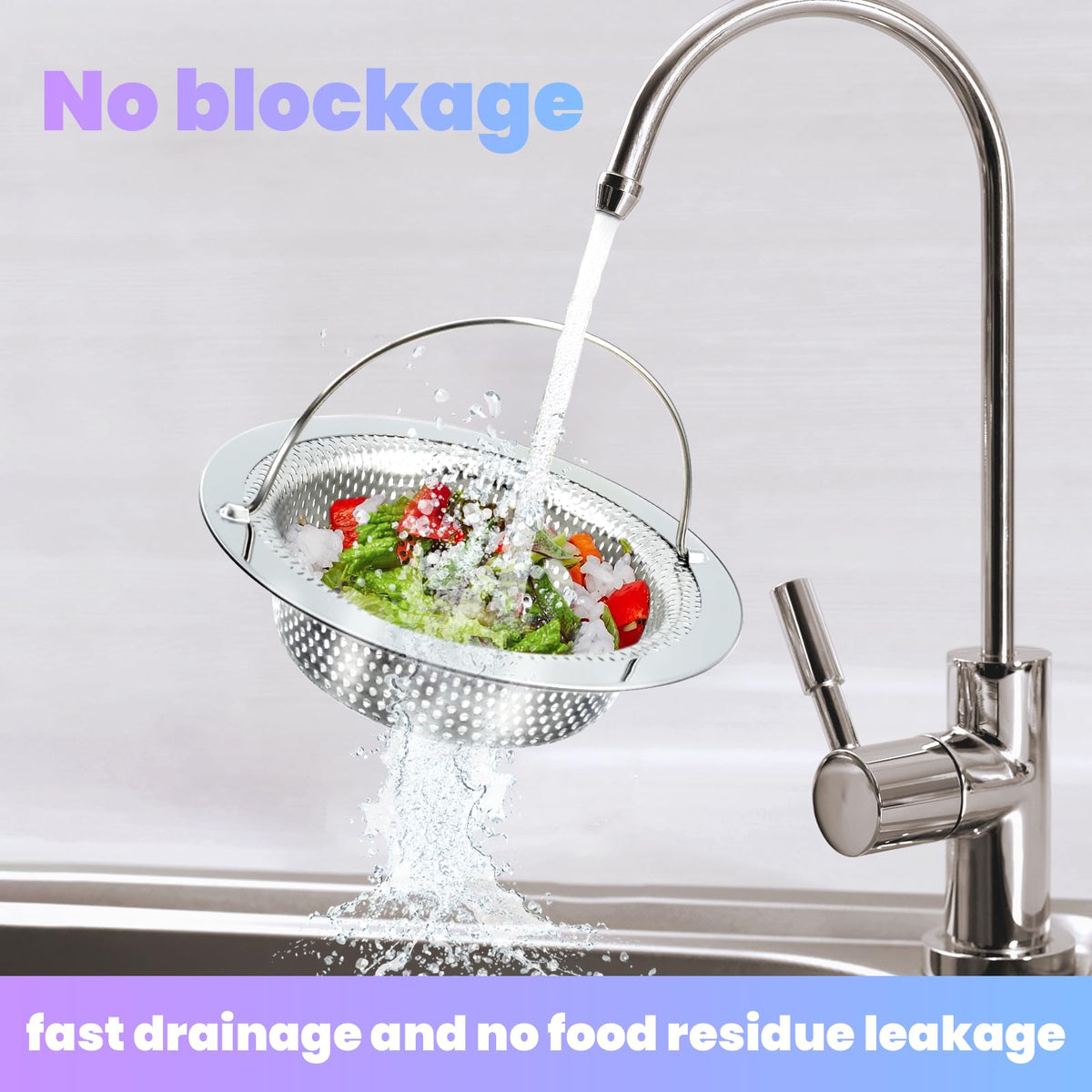 Giramika 2 Pack Kitchen Sink Drain Strainer with Handle, Stainless Steel Large Kitchen Sink Drain Basket Food Catcher, Outer Diameter 4.5 Inch, Rust Free