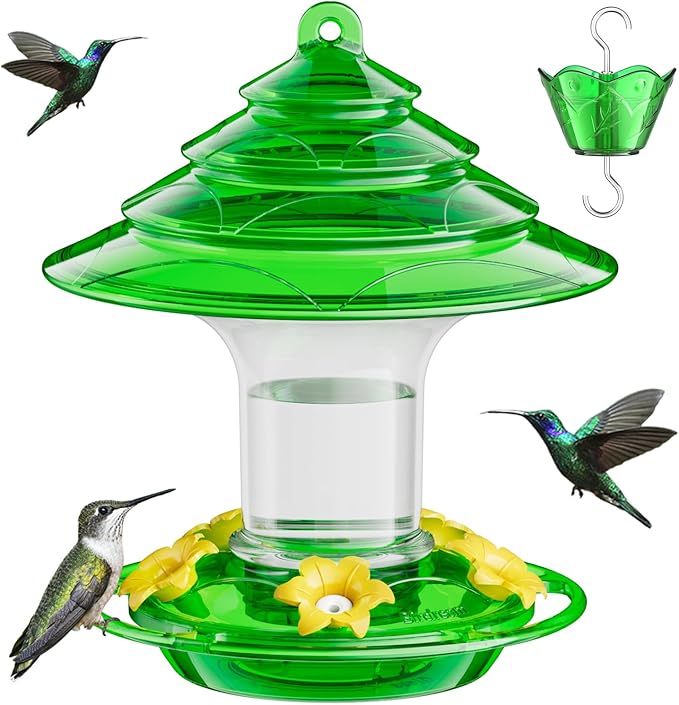 Birdream Hummingbird Feeder for Outdoors Hanging, 20oz Hummingbird Feeders with 5 Bee Guard Feeding Ports & Built-in Ant Moat Brush Leak-Proof for Outside Gifts for Women - Green