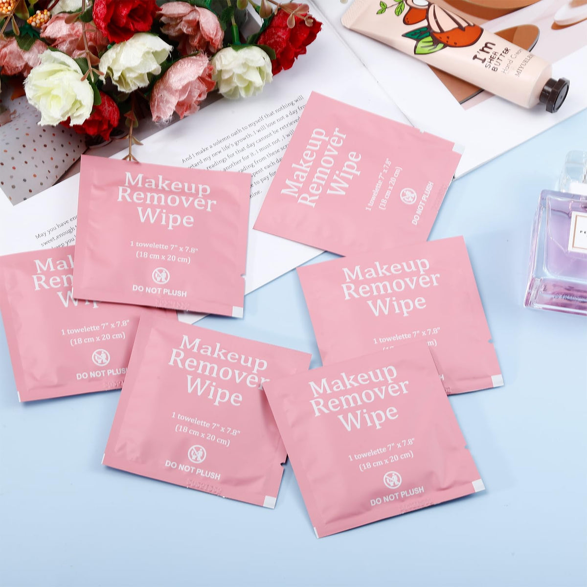 Enjamyo 200 Pcs Pink Makeup Remover Wipes Individual Wrapped