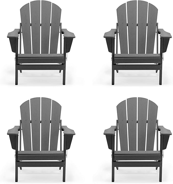 Westin Outdoors Laguna WO Home Furniture Adirondack Chair 4 PC Set Classic Outdoor Patio Folding Chair for Bon Fire Pit Lawn Backyard Beach Plastic Weather-Resistant (Gray)