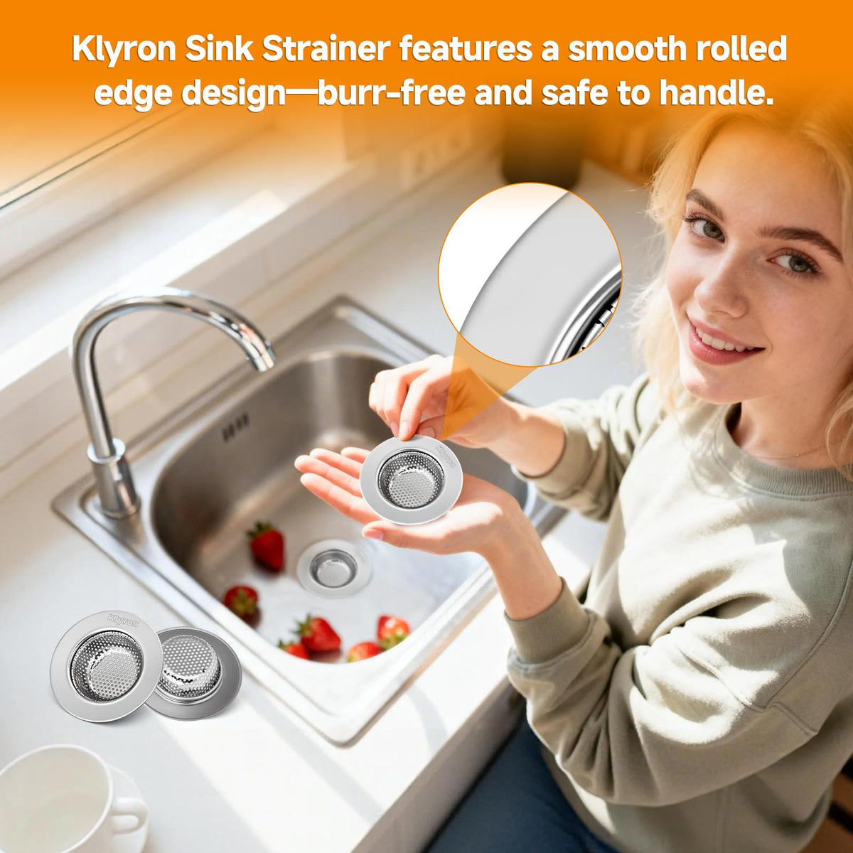 Kitchen Sink Drain Strainer 3-Pack, Food Catcher Drain Cover, 3.5" Fit