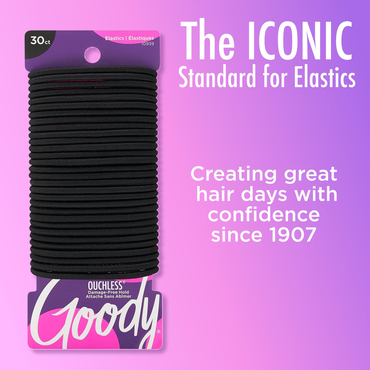 Goody Ouchless Elastic Hair Ties, 30 Ct, Black, 4MM Rubber Bands, Pain-Free