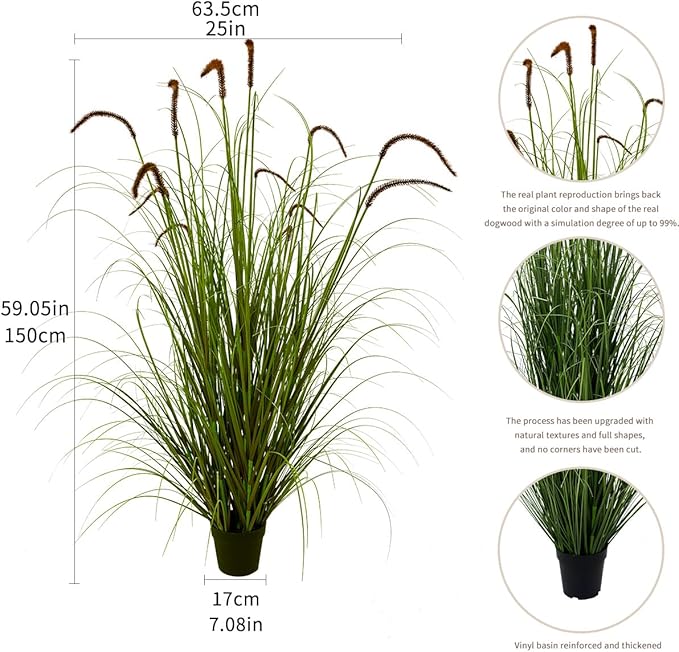 Artificial Plant 5ft(1pack) Tall Artificial Grass Plant,Faux Plants Indoor Home Decorative Artificial Plants & Flowers in Pot Fake Plant, House Plant Indoor