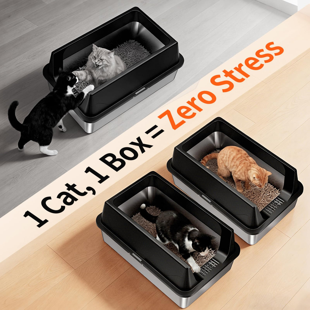 Tevila 2 Pack XL Stainless Steel Litter Box with High Sides for Large Cat
