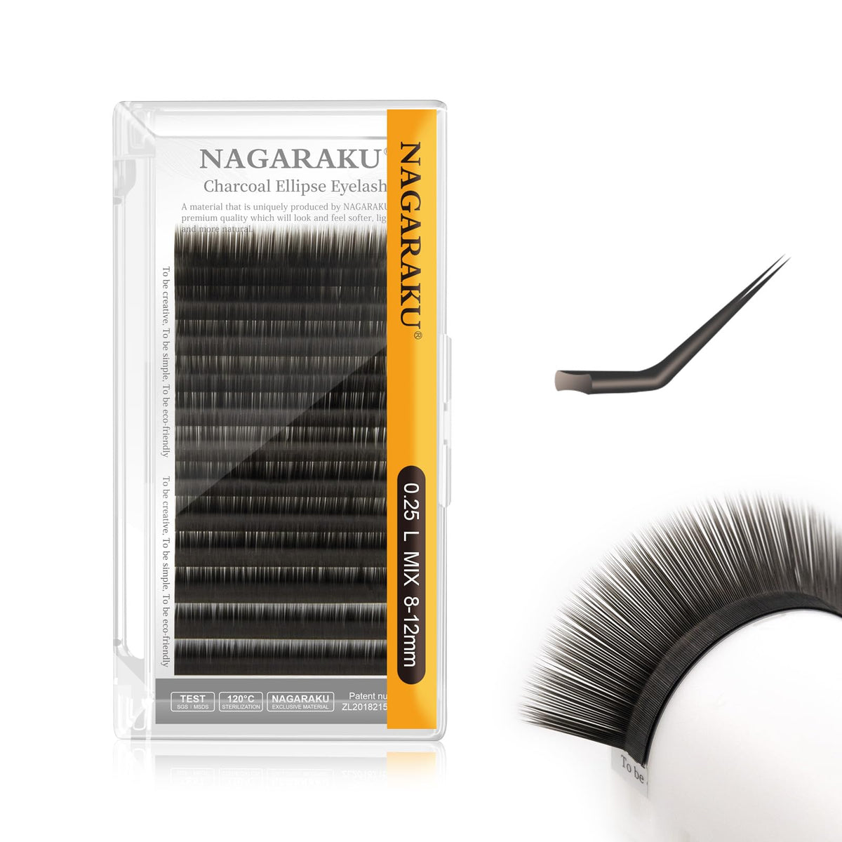 Nagaraku Double Tips Flat Ellipse Eyelash Extensions Supplies 0.25 L Curl 8-12Mm Mix Natural Charcoal Color Faux Mink Super Soft