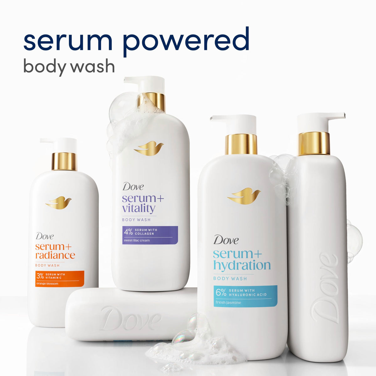 Dove Serum+ Hydration Body Wash Hyaluronic Acid 6% Hydration Serum, 18.5 oz