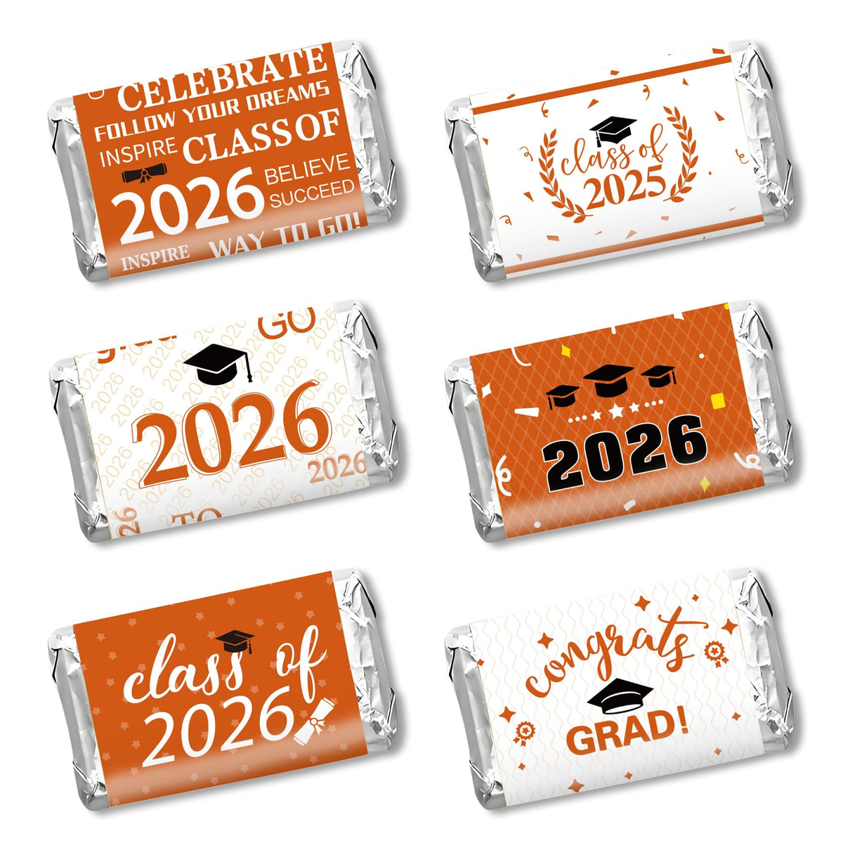 Graduation Party Decoration 2025 Graduation Label Stickers, 120PCS Congrats Grad Mini Orange Black Candy Wrapper Class Of 2025 Chocolate Bar Sticker
