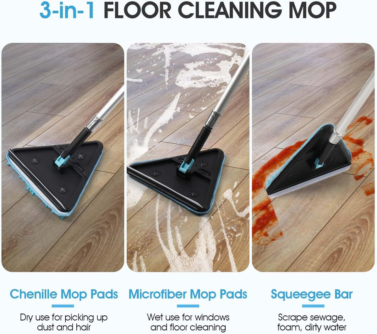 16 Feet High Ceilings Baseboard Wall Cleaner Mop with 8 Ft Extension Pole, Cobweb Duster, Window Cleaning Squeegee Kit (8ft)