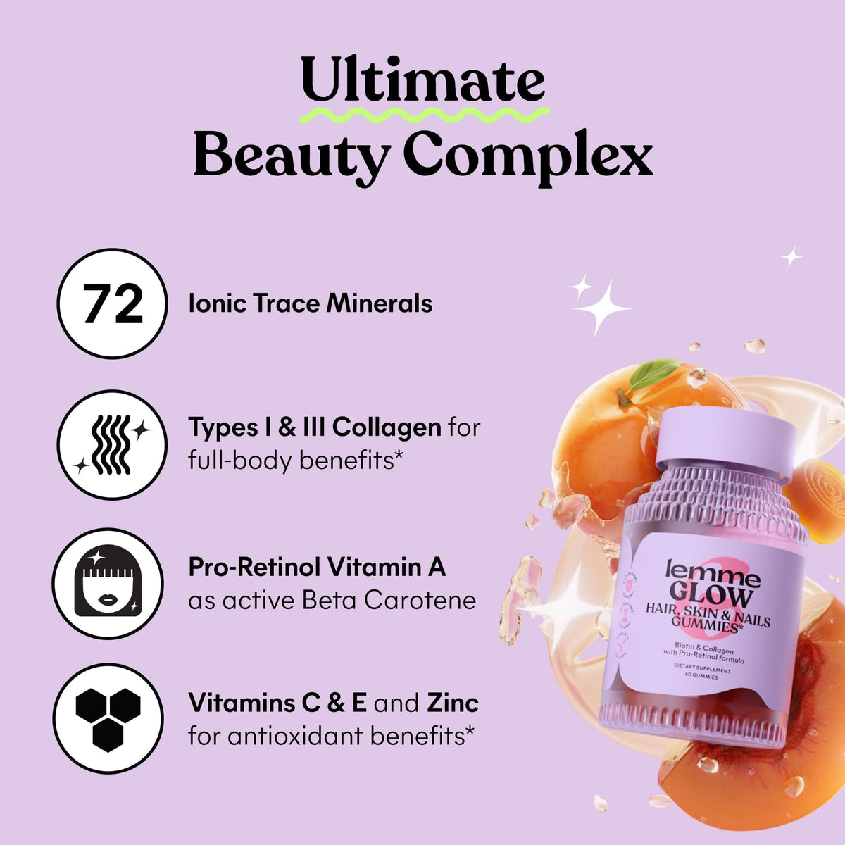 Lemme Glow Collagen Gummies for Strong Nails & Healthy Skin, 30-Day Supply