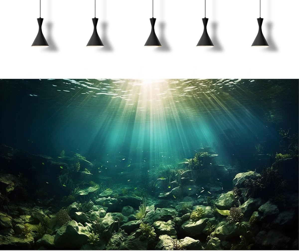 Deep Ocean Aquarium Background Under The Sea Fish Tank Background Underwater World Terrarium Backgrounds Ocean Floor Rock Aquatic Plants Aquarium Backdrop for Fish Tank Backgrounds Decors 48x18in