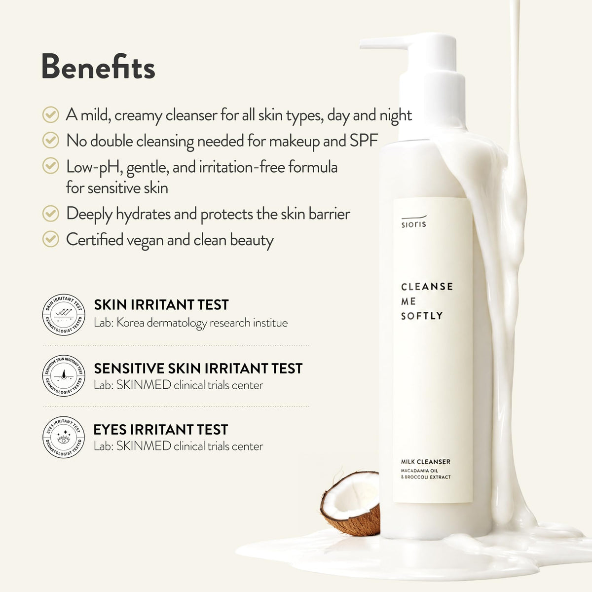 SIORIS Cleansing Milk & Makeup Remover, Korean Face Wash for Sensitive Skin