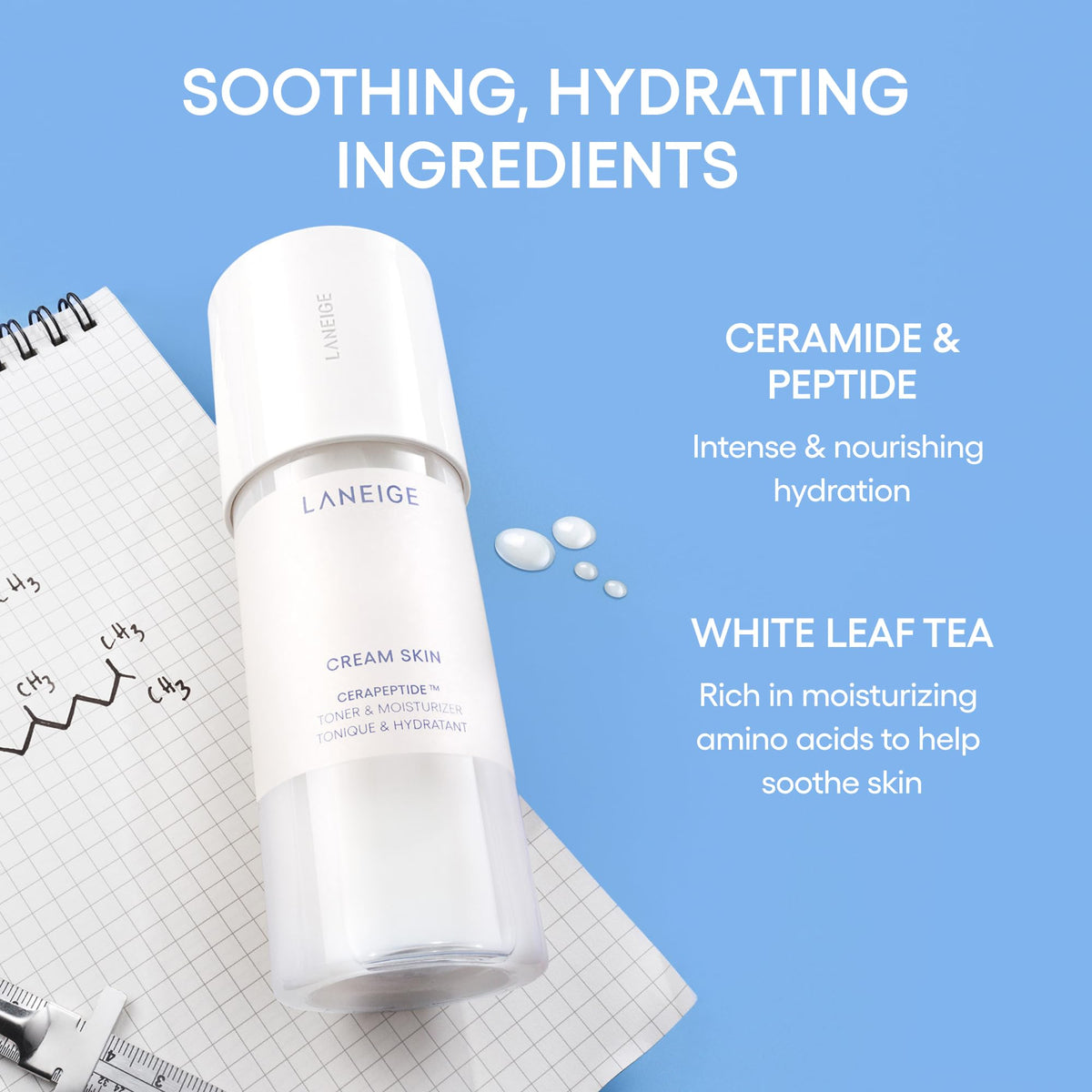 LANEIGE Cream Skin Face Hydrating Milky Toner: Lightweight Refillable Korean Toner & Moisturizer with Ceramides & Peptides for Soothing Hydration & Barrier Support | Korean Skin Care, 170 ml