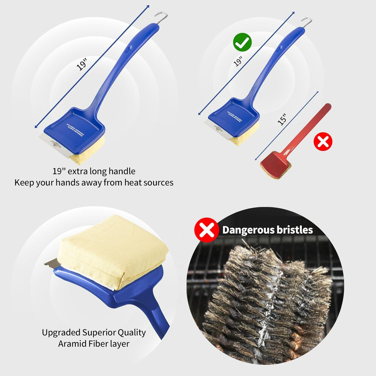 19" Large Bristle-Free Steam Cleaning Grill Brush,Replaceable BBQ Cleaning Head,Safe Grill Accessories for Cast Iron/Porcelain/Weber Gas/Charcoal Grill,Grill Cleaner for Outdoor Grill