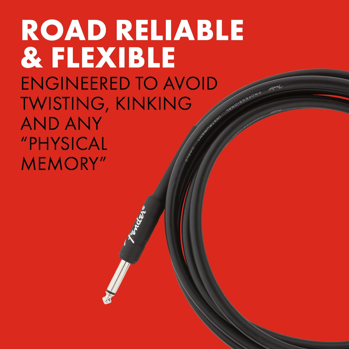 Fender Professional Instrument Cable, Guitar Cable, Anti-Kink, 10ft, Black