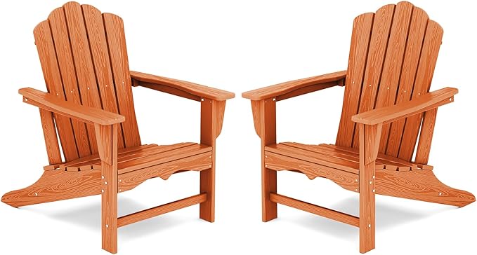KINGYES HDPE Adirondack Chair Chair Set of 2, Classic All-Weather Adirondack Chair, Orange