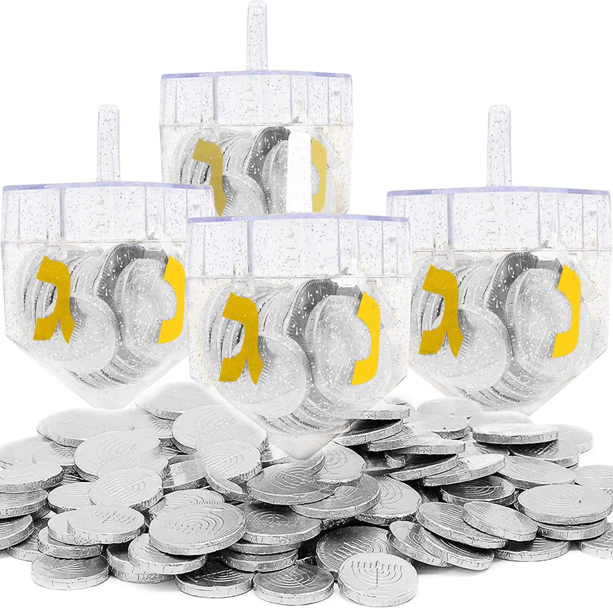 The Dreidel Company Dreidel Filled with Hanukkah Dark Chocolate Gelt Coins, Dairy-Free Chanukah Gelt, Kosher Parve Certified, Made in Israel (12-Pack)