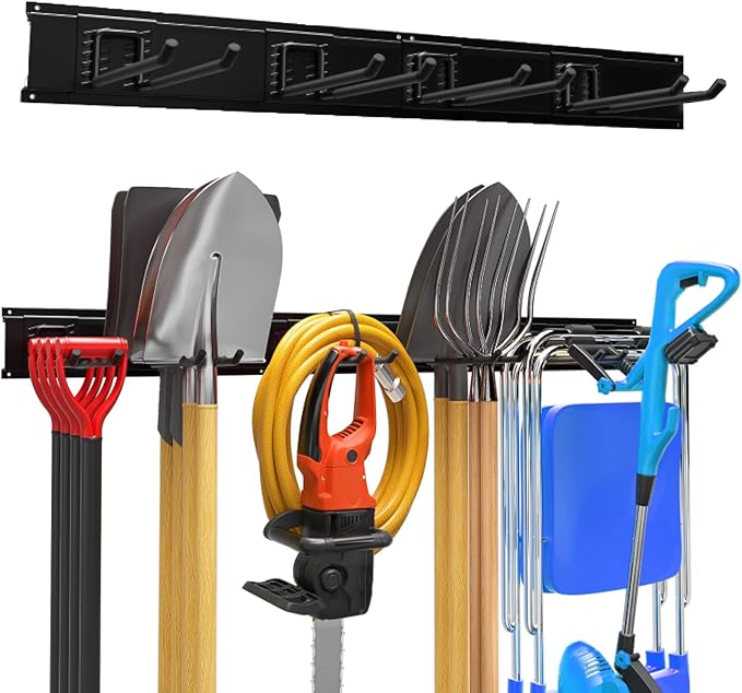 Garage Garden Tool Organizer Wall Mount, Heavy Duty Garage Tool Storage Rack 32 Inches, Max Load 220lb - Shovel, Rake, Folding Chair, Weed Eater Storage