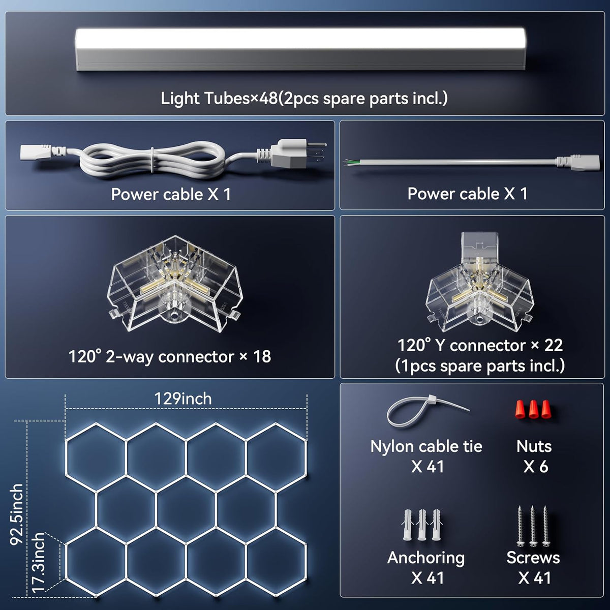 MODERN 11 Hexagon LED Garage Light, Ultra-Bright 6500K Natural White, 11 Grids for Garage, Mall, Shop, and Auto Detailing.