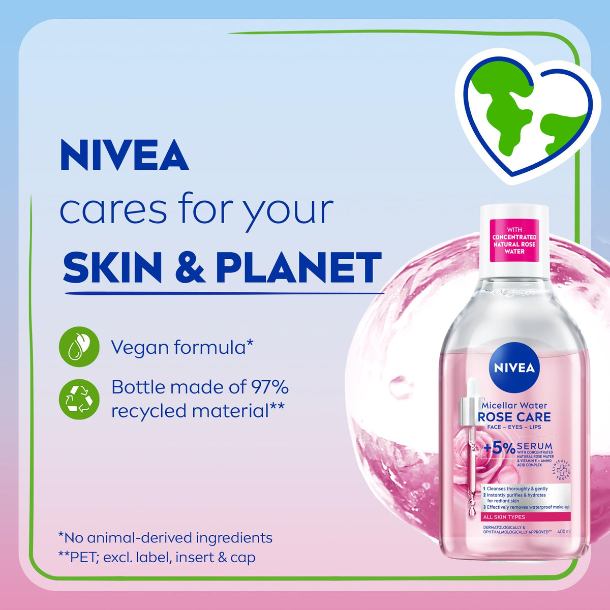 NIVEA Micellar Cleansing Water, Skin Breathe Rose MicellAIR, 400ml