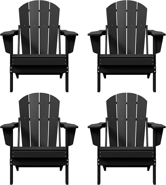 Westin Outdoors Laguna WO Home Furniture Adirondack Chair 4 PC Set Classic Outdoor Patio Folding Chair for Bon Fire Pit Lawn Backyard Beach Plastic Weather-Resistant (Black)