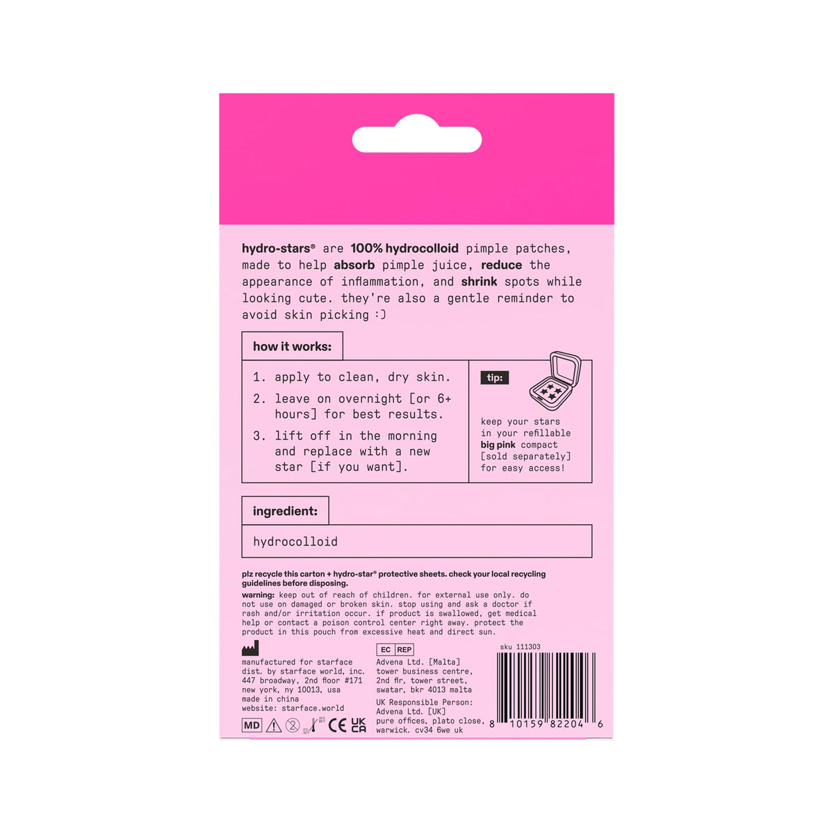 Starface HydroStar Pink Hydrocolloid Star-Shaped Pimple Patch Refill, 36 ct
