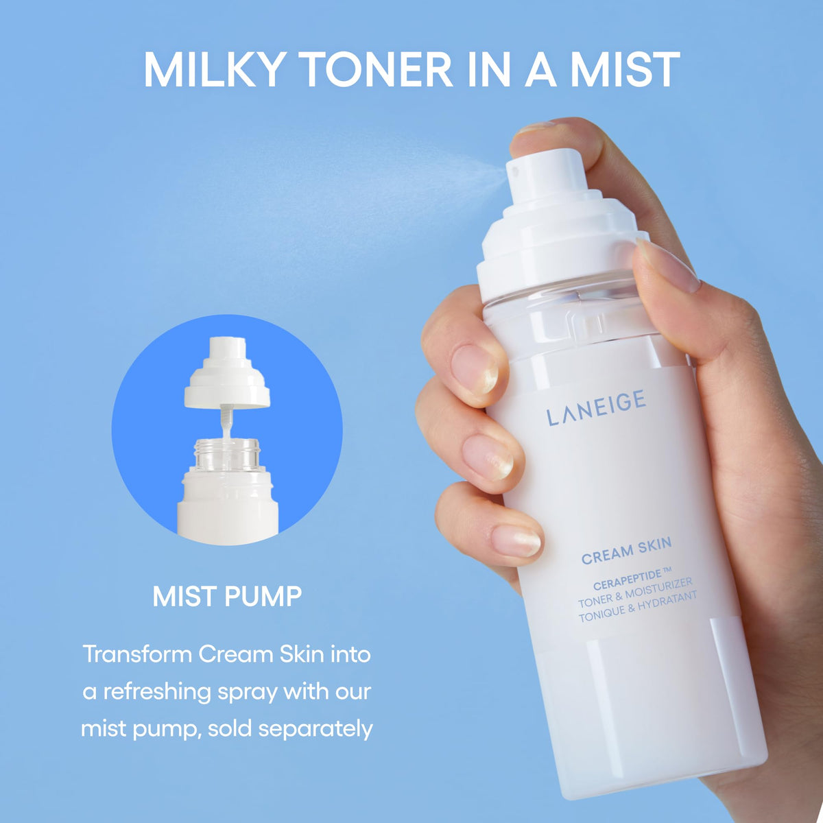LANEIGE Cream Skin Face Hydrating Milky Toner: Lightweight Refillable Korean Toner & Moisturizer with Ceramides & Peptides for Soothing Hydration & Barrier Support | Korean Skin Care, 170 ml