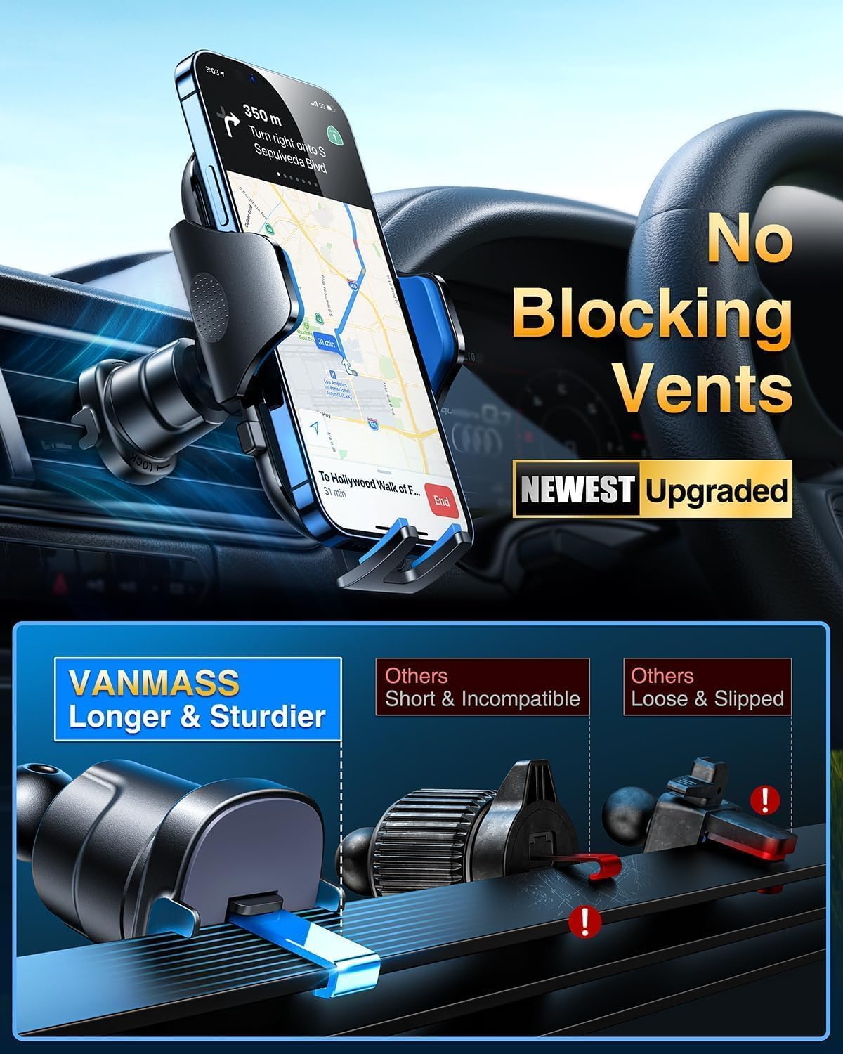 VANMASS Car Phone Holder 2026 Ultimate Military-Grade Strongest Suction & Clip Windshield Dashboard【Newest Best Strongest】 Cell Phone Automotive Dash Gauge Accents for iPhone 18 Pro Max 17 16 15 14