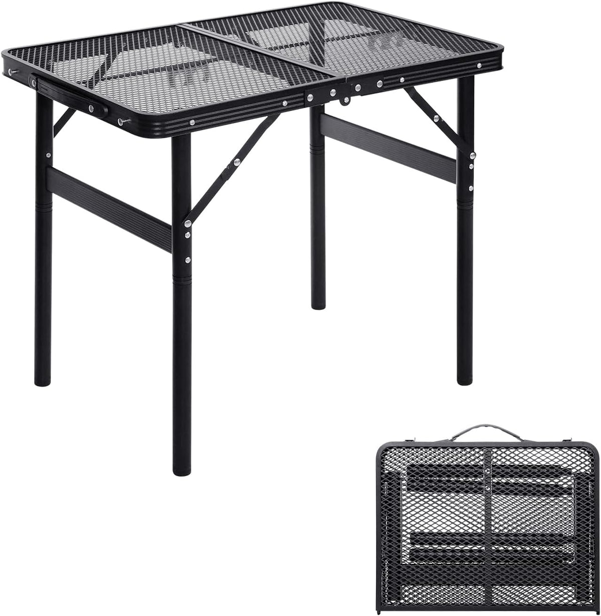 Small Folding Table 2FT Grill Table Foldable Camping Table Picnic Portable Mesh 2 Height Adjustable Outdoor Beach BBQ Black 23.6×15.7× 9.4/20.4inch