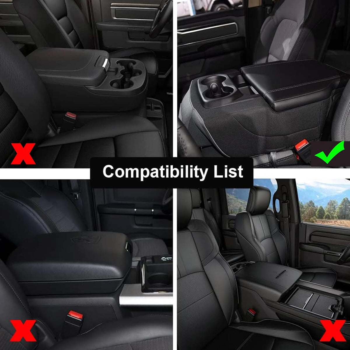 GIANT PANDA Custom Fit Center Console Cover for Dodge RAM 1500,2019 2020 2021 2022 2023 2024 with Jump Seat- Waterproof Faux Leather Armrest Center Cover - Full Protection-Black