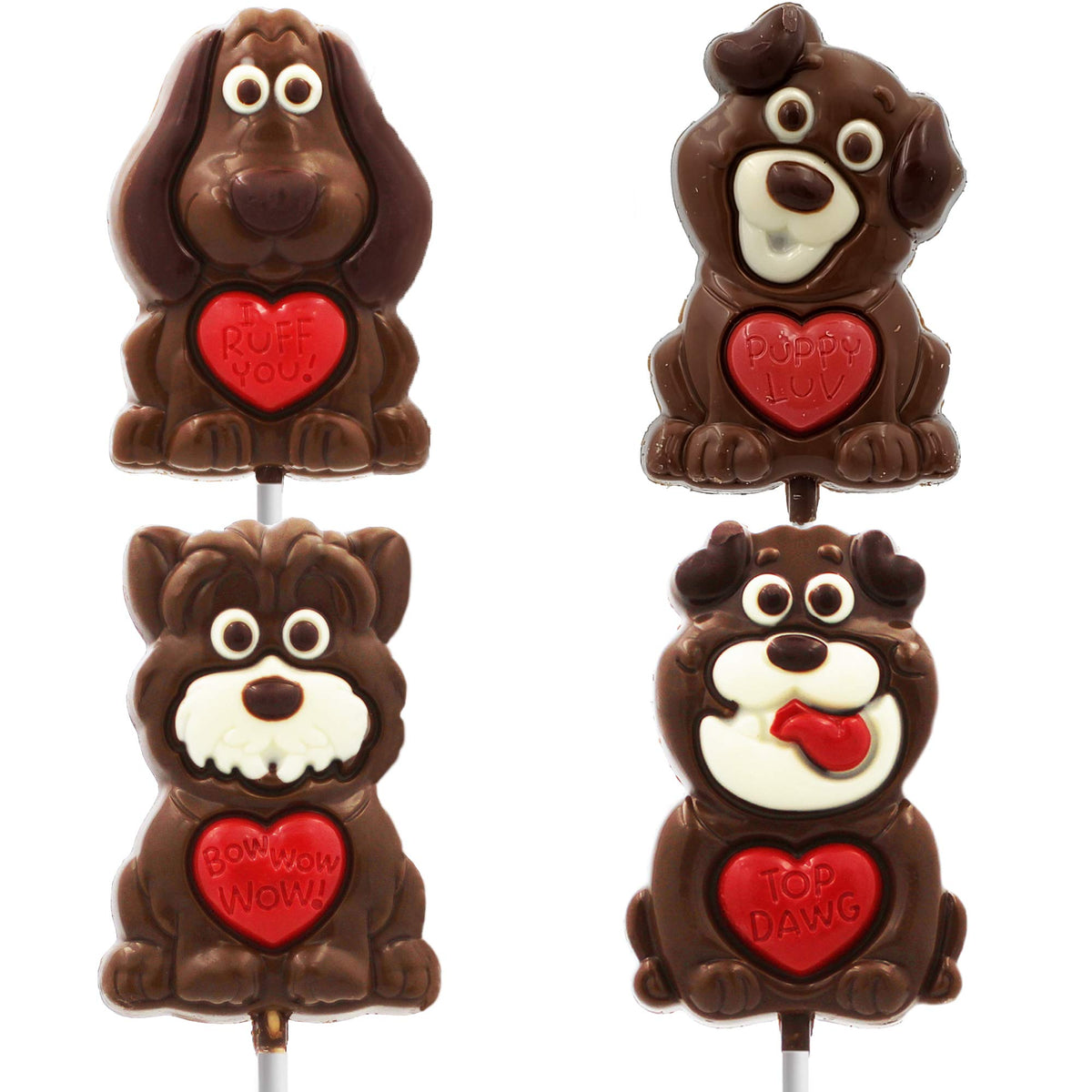 Valentine's Big Puppy Lollipop Holiday Treats 4-Pack Variety, Pop Party Bag Fillers, Individually Wrapped, Kosher Certified, 3oz Sucker Puppy