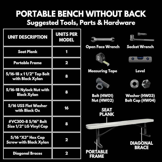 Coated Outdoor Furniture Heavy-Duty Portable Outdoor Bench Thermoplastic Coated, Expanded Metal, Commercial-Grade Seating, Made in America (Portable Without Back, 8 Ft, Green)