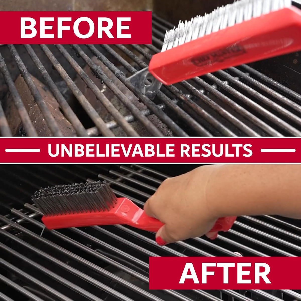 Chef Master Grill Brush & Scraper, Heavy Duty Plastic Handheld Grill Cleaning Brush, Scraper Head with Tough Wire Bristles Grill Brush for Grill Grates, Outdoor BBQ Grill & Grilling Accesories - 90044