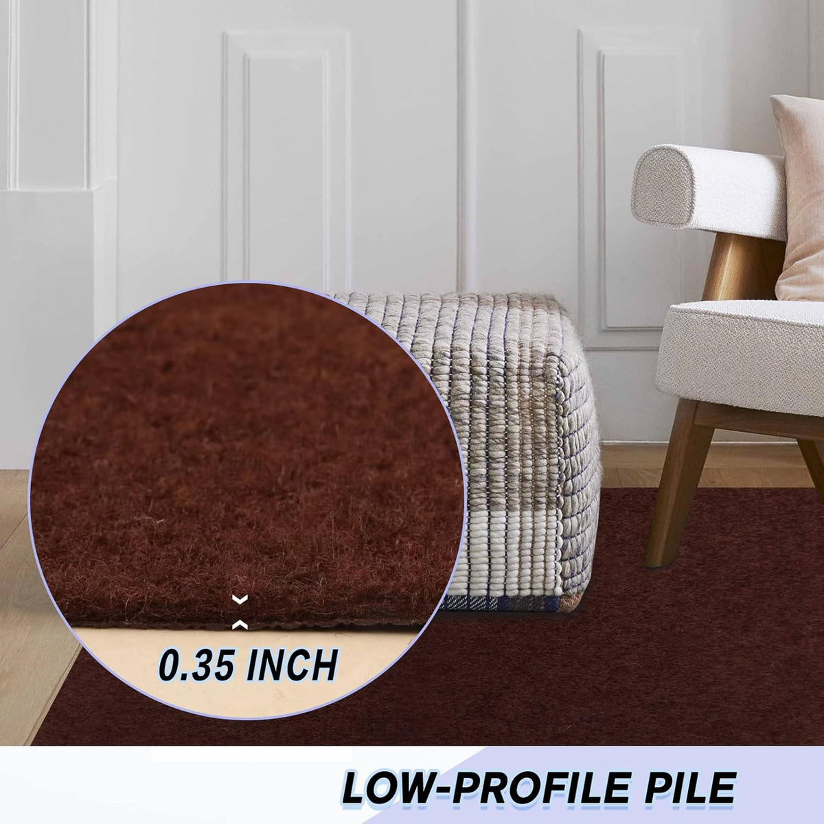 Custom Size Backed Non-Slip Area Rugs Runner, Easy Clean, Waterproof Runner Rugs for Hallway Entryway, Kitchen, Laundry, 4FT x 55FT, Brown