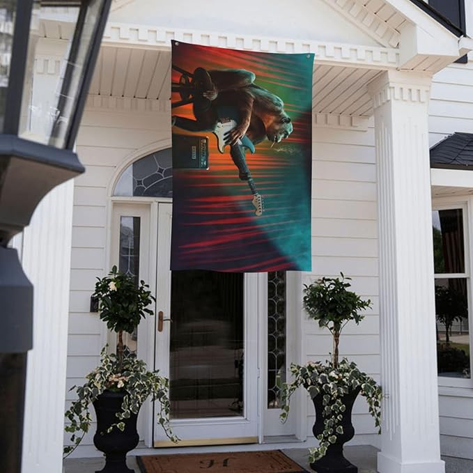 Monkey Music Gorilla Playing Guitar Flag 3x5 Ft Outdoor Decoration Banner House Flags Yard Farmhouse Garden Indoor Sign