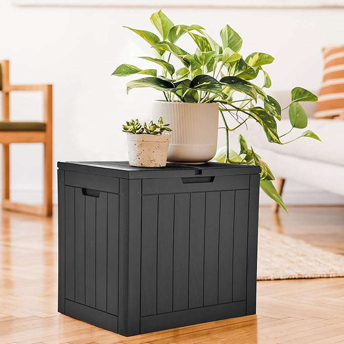 YITAHOME 30 Gallon Deck Box Outdoor Storage Box, Waterproof Resin Package Delivery and Storage Box with Lockable Lid for Patio Furniture Cushions, Pool Accessories, Garden Tools, Black