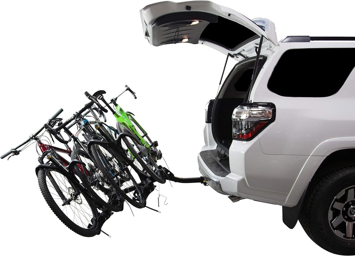 Saris SuperClamp EX 4-Bike Hitch Rack – Lightweight Platform Bike Carrier for Car, SUV, Truck – Tilting Design, Secure Wheel Clamping, Fits Road, Mountain, E-Bikes – 2" Hitch Receiver