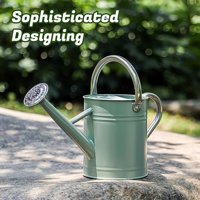 1 Gallon Watering Can for Plants, Watering Cans for Indoor&Outdoor Gardening, Galvanized Steel Watering Pot with Removable Spout, Metal Water Can with Ergonomic Movable Handle(Cream Green)
