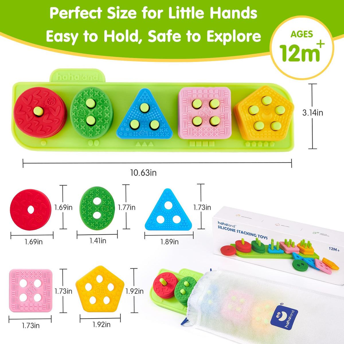hahaland Silicone Sorting & Stacking Toys - Montessori Toys for 1 Year Old