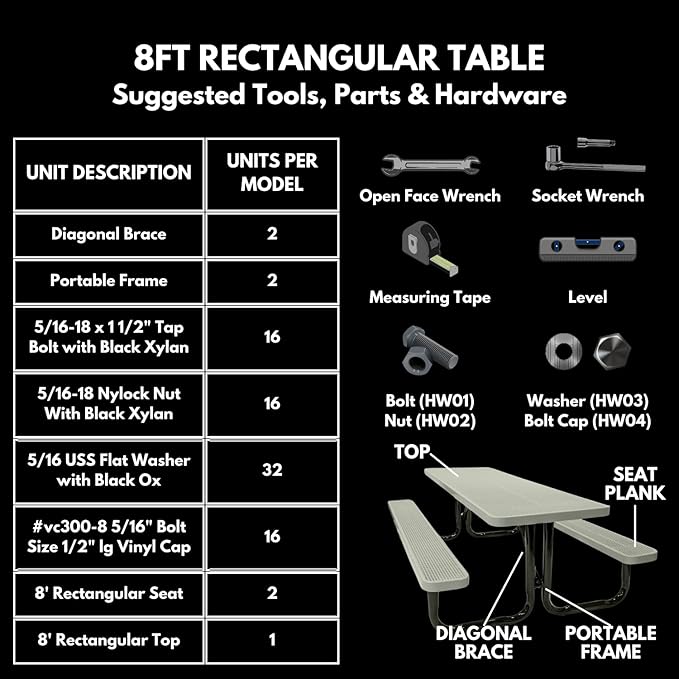 Coated Outdoor Furniture Heavy-Duty Portable Outdoor Picnic Table, Thermoplastic Coated Punched Steel Commercial-Grade Patio Dining Furniture Made in America (8ft Rectangular, Green)