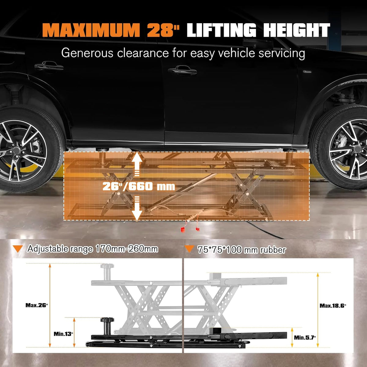 Jocisland Portable Car Lift, Capable of Lifting 7000 LBS Quick Jack with a Maximum Height of 28", Car Lifts for Home Garage and Shop