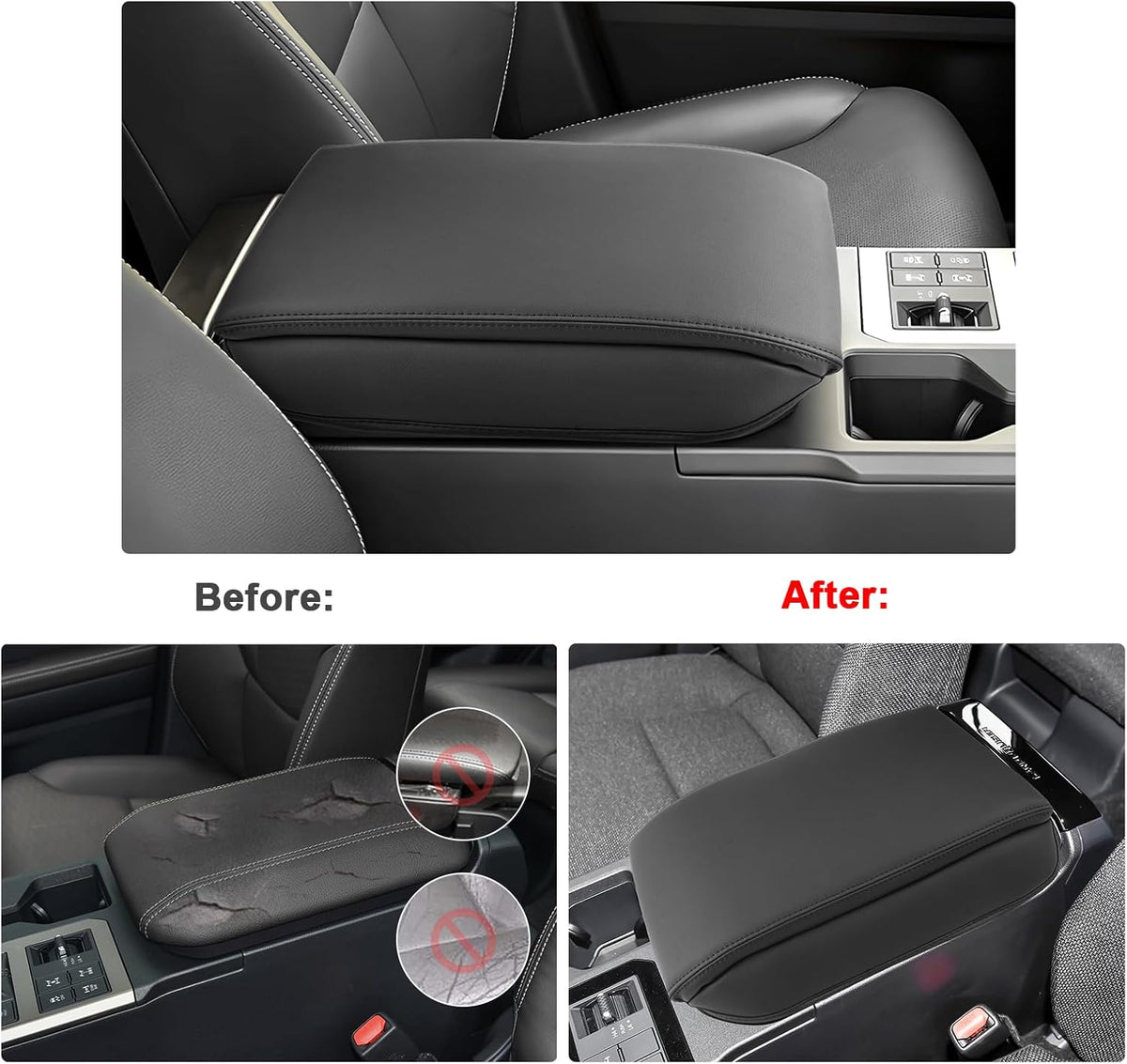 SXCY for 2024 2025 Land Cruiser Armrest Cover for Toyota Land Cruiser 2025 Center Console Cover 2024 2025 Land Cruiser Center Console Cover for 2025 Land Cruiser (Black Line (Pad))