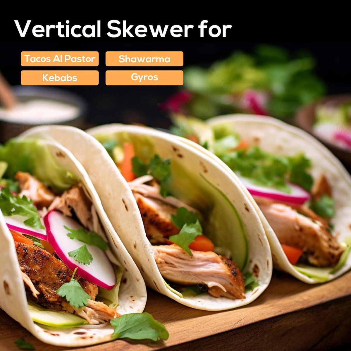 Fengzhe Al Pastor Skewer for Grill：Stainless Steel Vertical Stand, Brazilian Spit Stand with removable 3 Spikes, 2 Brushes, Anti-scalding Fittings, Fat Separator Tray, for Tacos Al Pastor, BBQ
