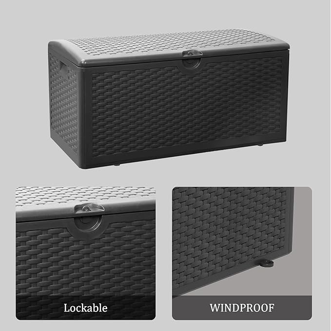 80 Plus Gallon Resin Deck Box, Waterproof Outdoor Storage Bin for Patio, Poolside, and Garden, Lockable & UV-Resistant, Ideal for Small Spaces, Black