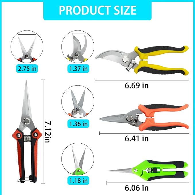 4 Pack Garden Pruning Shears Scissors Set, Stainless Steel Sharp Clippers Flower Shears Florist Scissors with Non-Slip Grip for Plant Tree Trimmers Secateurs