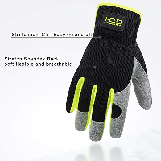 HLDD HANDLANDY 2 Pairs Leather Gardening Gloves for Men, Utility Work Gloves for Gardening, Yardwork, Construction, Mechanics, Great Garden Gifts for Men Women
